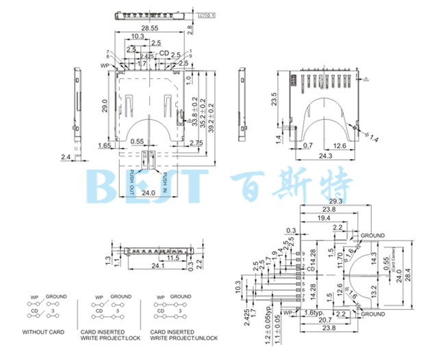 SD卡座SD-C-0907A参考图纸